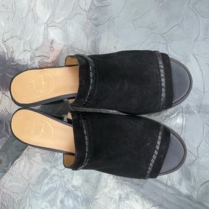 Jack Rogers black suede block heel sandal.